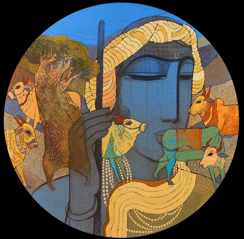 Figurative acrylic painting titled 'Village 13', 24x24 inches, by artist Siddharth Shingade on Canvas