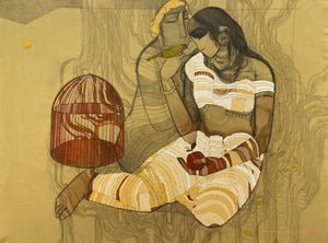 Figurative acrylic painting titled 'Village 15', 36x48 inches, by artist Siddharth Shingade on Canvas