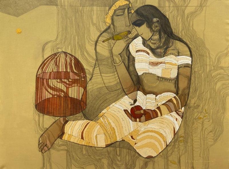 Figurative acrylic painting titled 'Village 15', 36x48 inches, by artist Siddharth Shingade on Canvas