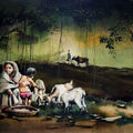 Animals watercolor painting titled 'Village 2', 14x22 inches, by artist Amit Bhar on paper