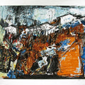 Cityscape serigraphs painting titled 'Village 2', 34x40 inches, by artist S. H. Raza on Paper
