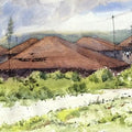 Landscape watercolor painting titled 'Village 3', 18x24 inches, by artist Ramdas Thorat on Paper