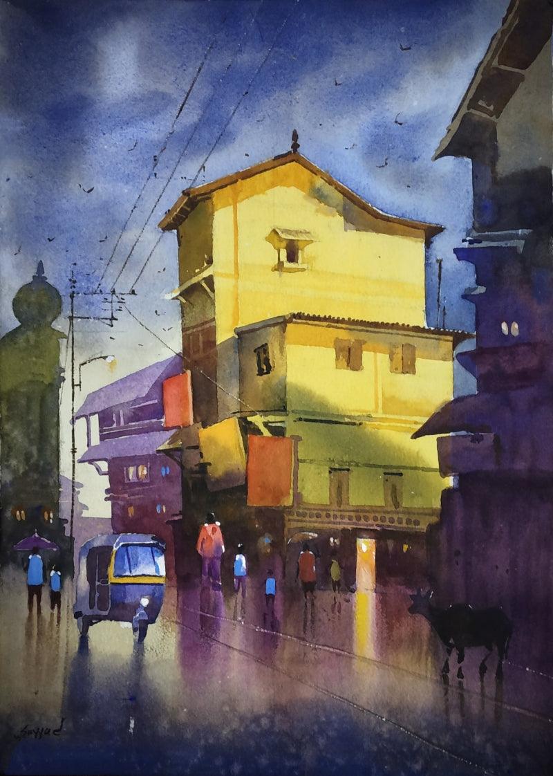 Nature watercolor painting titled 'Village 6', 16x12 inches, by artist Sohel Sayyad on Paper