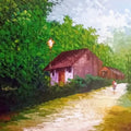 Landscape acrylic painting titled 'Village', 30x40 inches, by artist Ganesh Panda on Canvas