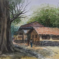 Landscape watercolor painting titled 'Village', 12x16 inches, by artist Madhukar Mahajan on Paper