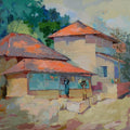 Landscape acrylic painting titled 'Village', 26x29 inches, by artist Sikandar Mulla on Canvas