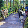 Landscape pastel titled 'Village', 15x19 inches, by artist Niharika Garg on Chowky board Framed