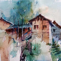 Nature watercolor painting titled 'Village', 14x10 inches, by artist Prasanta Maiti on Paper
