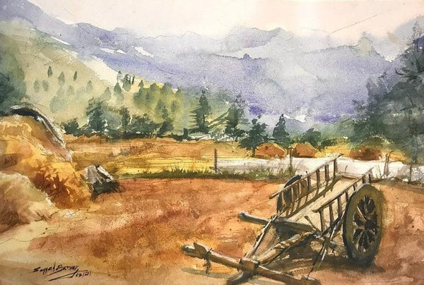 Village Countryside Cart Painting by Ks Farvez | ArtZolo.com