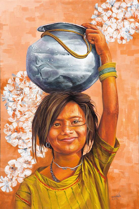 Village Girl Painting by Milind Varangaonkar | ArtZolo.com