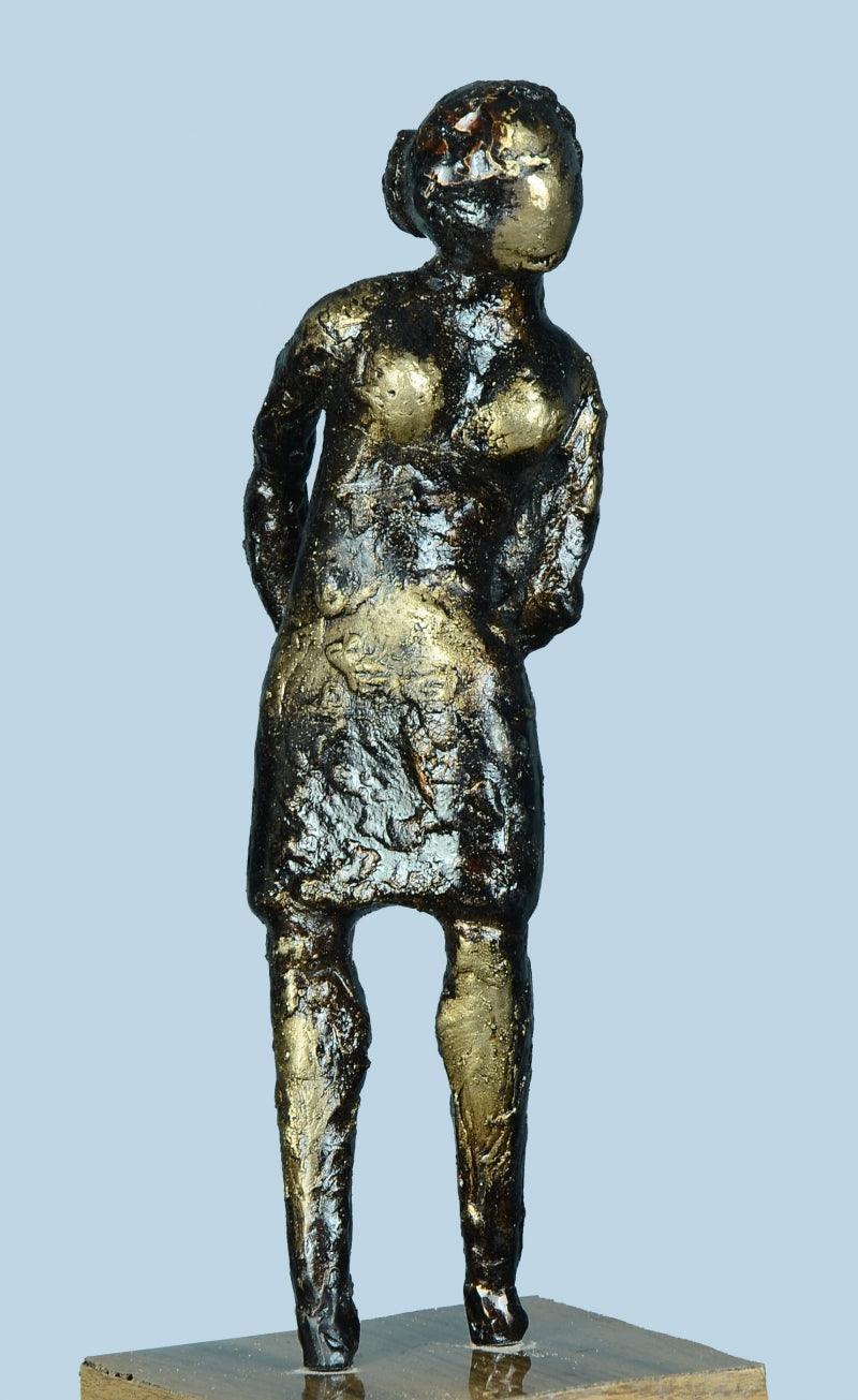 Figurative sculpture titled 'Village Girl', 12x3x3 inches, by artist Kishor Sharma on Bronze