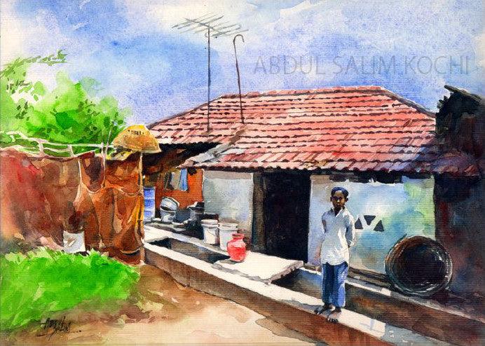 Village House 3 Painting by Abdul Salim | ArtZolo.com