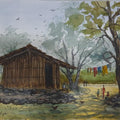 Landscape watercolor painting titled 'Village House', 12x16 inches, by artist Madhukar Mahajan on Paper