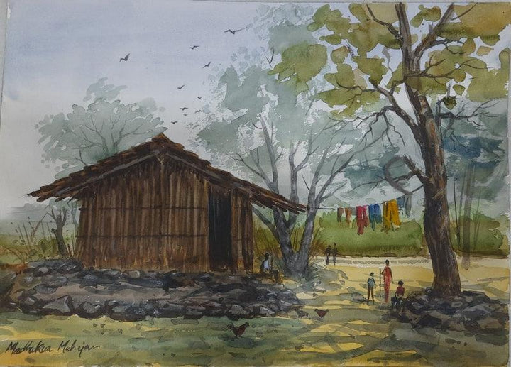 Village House Painting by Madhukar Mahajan | ArtZolo.com