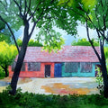 Landscape watercolor painting titled 'Village House', 15x11 inches, by artist Rahul Salve on Paper
