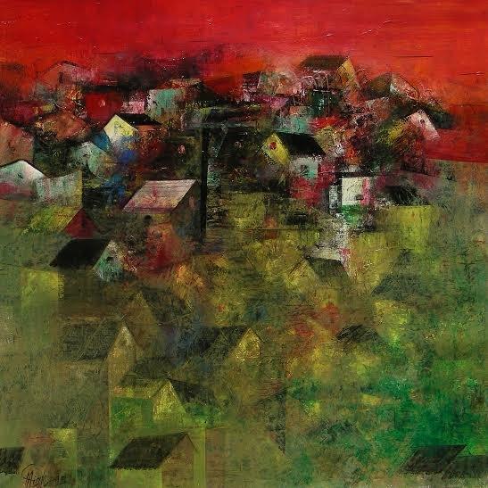Village Houses Painting by M Singh | ArtZolo.com