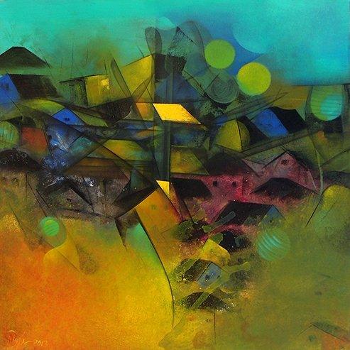Village In My Dream Painting by M Singh | ArtZolo.com