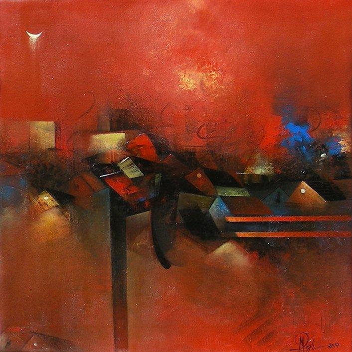 Village In Red Painting by M Singh | ArtZolo.com