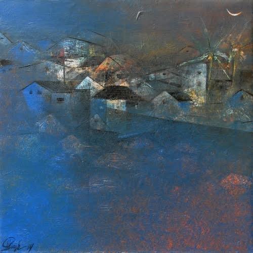 Village In The Night Painting by M Singh | ArtZolo.com