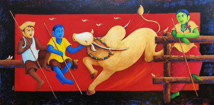 Village Life 1 Painting by Chandrakant Tajbije | ArtZolo.com