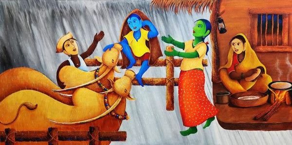 Village Life 2 Painting by Chandrakant Tajbije | ArtZolo.com