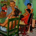 Figurative acrylic painting titled 'Village Life', 30x36 inches, by artist Nur Ali on Canvas