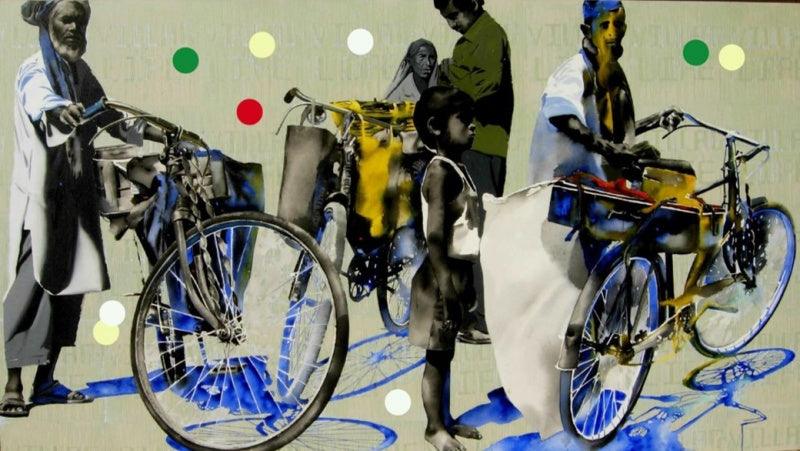 Figurative acrylic painting titled 'Village Life', 54x96 inches, by artist Manohar Rathod on Canvas