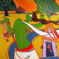 Figurative acrylic painting titled 'Village Woman', 38x32 inches, by artist Santanu Nandan Dinda on Canvas