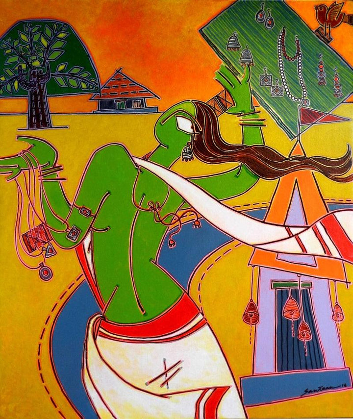 Village Woman Painting by Santanu Nandan Dinda | ArtZolo.com