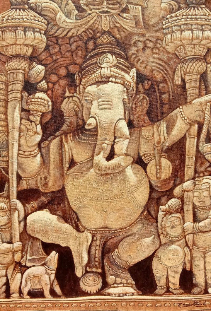 Vinayaka Wood Painting by Sakthivel Ramalingam | ArtZolo.com