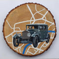 Transportation acrylic painting titled 'Vintage Car', 10x10 inches, by artist Raju Sarkar on Wood