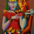 Figurative acrylic oil painting titled 'Violin Sellers', 30x24 inches, by artist Dayanand Kamakar on Canvas