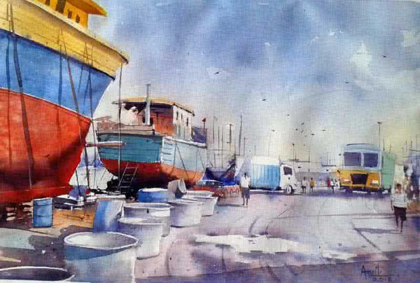Vishakapatnam Port I Painting by Amit Kapoor | ArtZolo.com