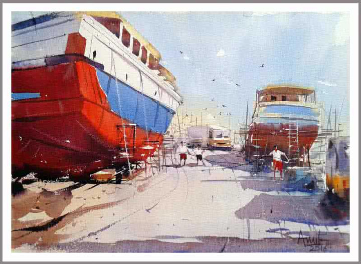 Vishakapatnam Port Ii Painting by Amit Kapoor | ArtZolo.com