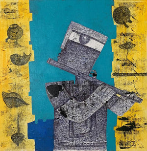 Figurative acrylic painting titled 'Vishnu', 18x18 inches, by artist Amit Pithadia on Canvas