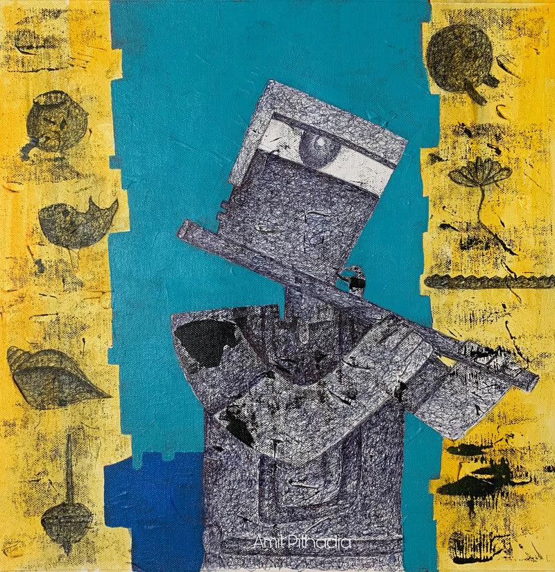 Figurative acrylic painting titled 'Vishnu', 18x18 inches, by artist Amit Pithadia on Canvas