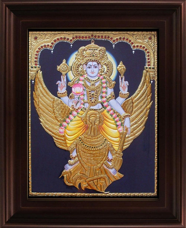 Vishnu Karudan Tanjore Painting Traditional Art by Myangadi | ArtZolo.com