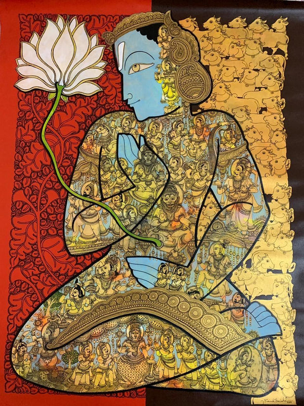 Vishnu With Lotus Painting by Ramesh Gorjala | ArtZolo.com