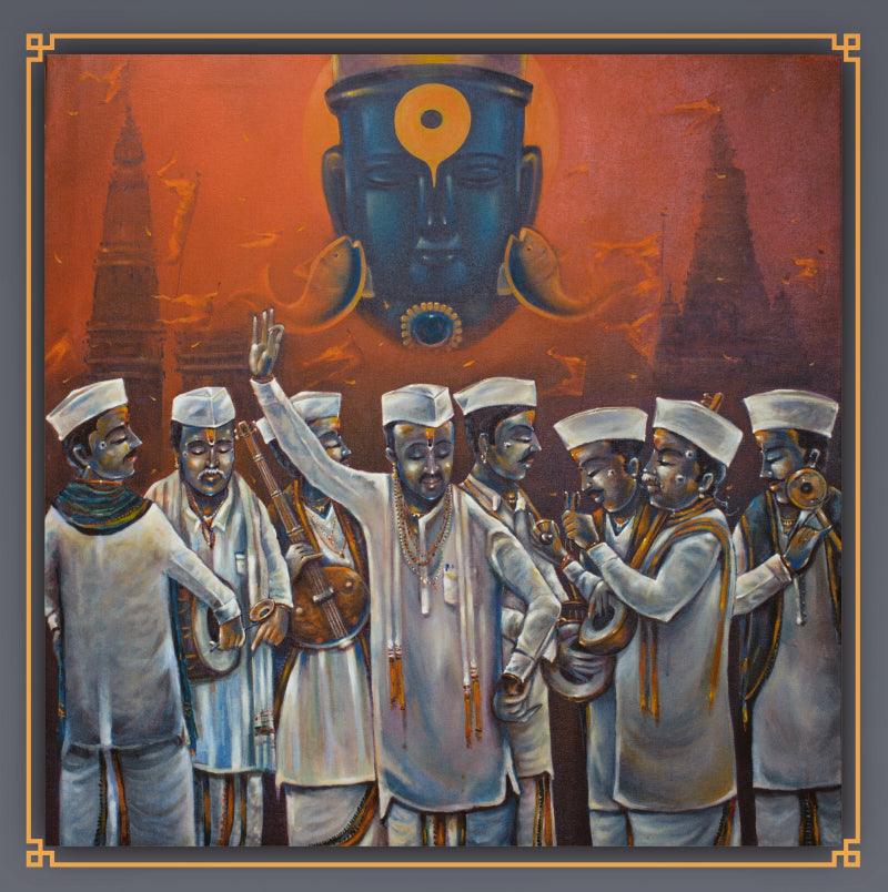 Religious acrylic painting titled 'Vitthal', 36x36 inches, by artist Sumon Naskar on Canvas