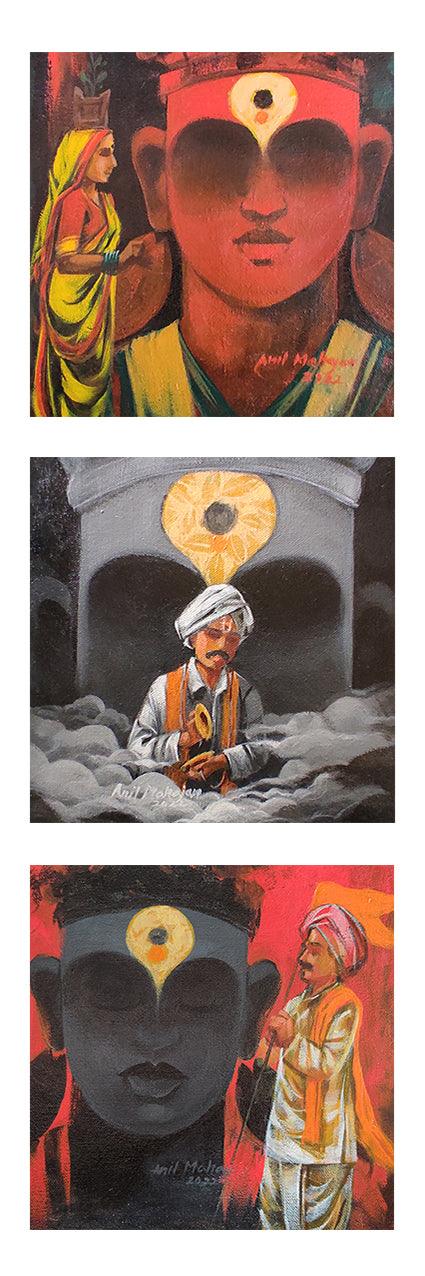 Vitthal (Set Of 3) Painting by Anil Mahajan | ArtZolo.com