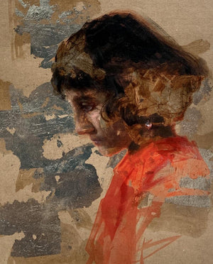 Portrait acrylic painting titled 'Waiting', 22x18 inches, by artist Abhijeet Patole on Paper