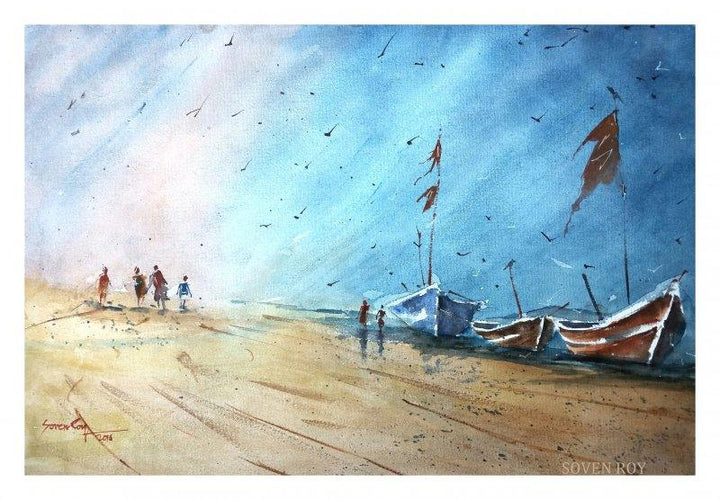 Waiting Boats Painting by Soven Roy | ArtZolo.com