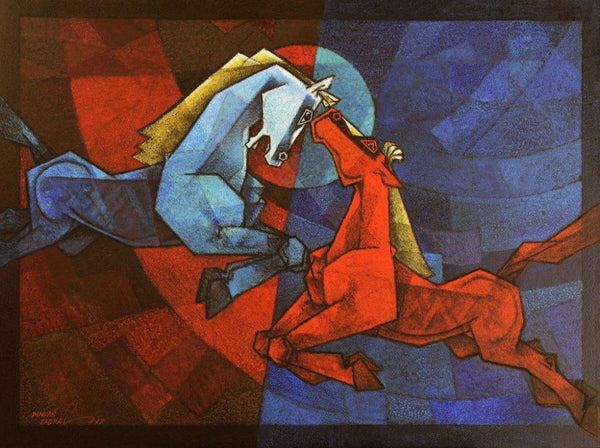 Waltzing Horses 1 Painting by Dinkar Jadhav | ArtZolo.com
