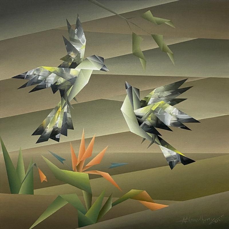 Animals acrylic painting titled 'Way Of Sitting 2', 24x24 inches, by artist Nirakar Chowdhury on Canvas