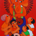 Religious acrylic painting titled 'Welcome Ganesha', 60x36 inches, by artist Dnyaneshwar Bembade on Canvas