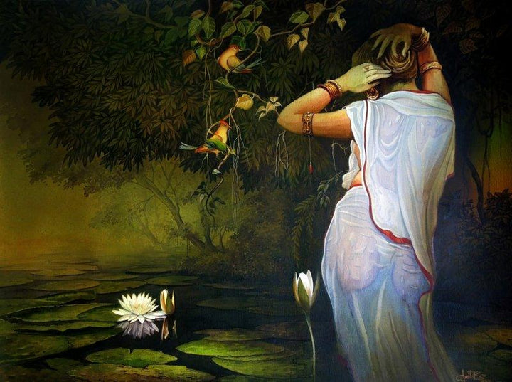 Wet Lady Painting by Amit Bhar | ArtZolo.com