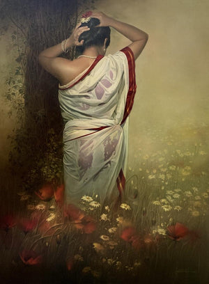 Figurative oil painting titled 'Wet Lady', 48x36 inches, by artist Amit Bhar on Canvas