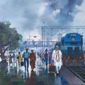 Cityscape acrylic painting titled 'Wet Platform', 30x50 inches, by artist Bijay Biswaal on Canvas