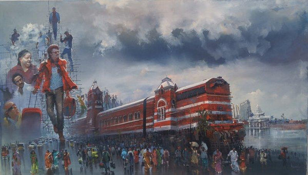 Wet Platform Chennai Painting by Bijay Biswaal | ArtZolo.com