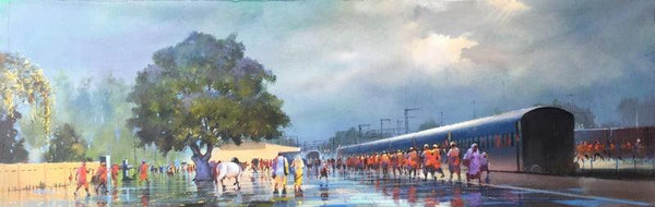 Wet Platform Panorama Painting by Bijay Biswaal | ArtZolo.com
